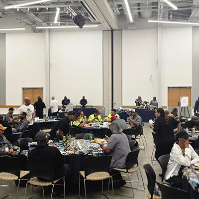 employees at table at staff appreciation day